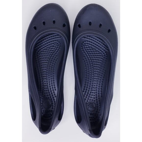 CROCS Girl's Size J2 KADEE Black Ballet Flats w/ Cut Out Slip On Shoes in VGUC - Picture 3 of 12